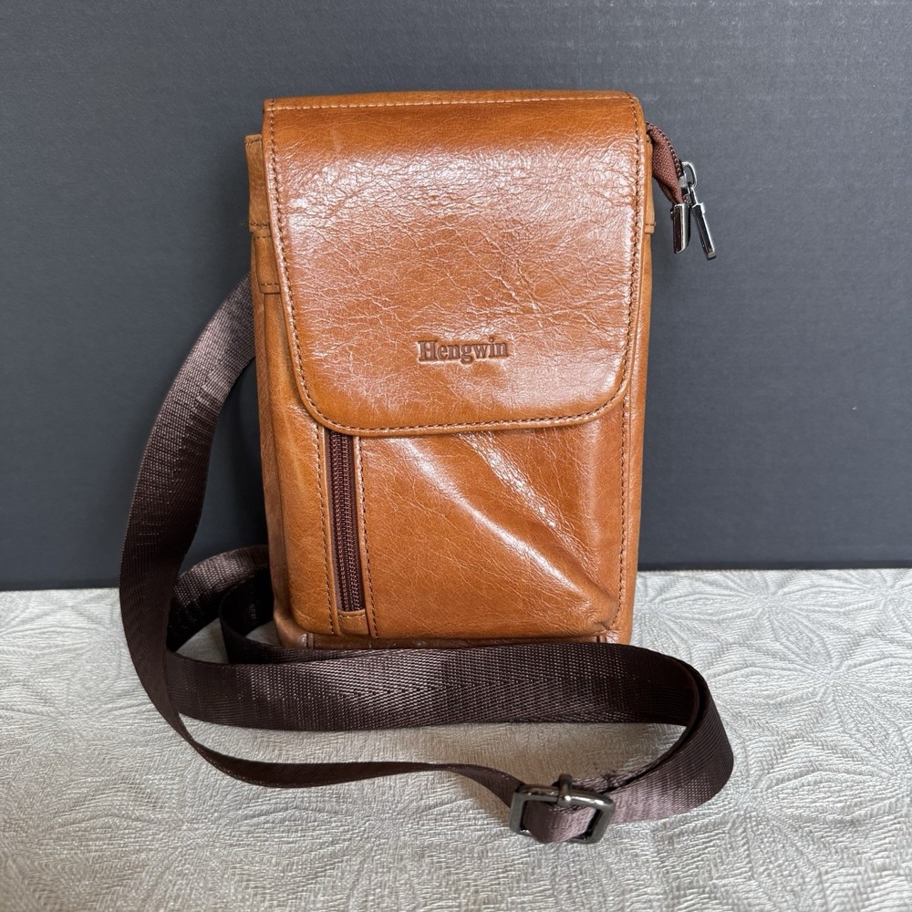 Hengwin Men's Genuine Leather Small Crossbody Bag Belt Pouch